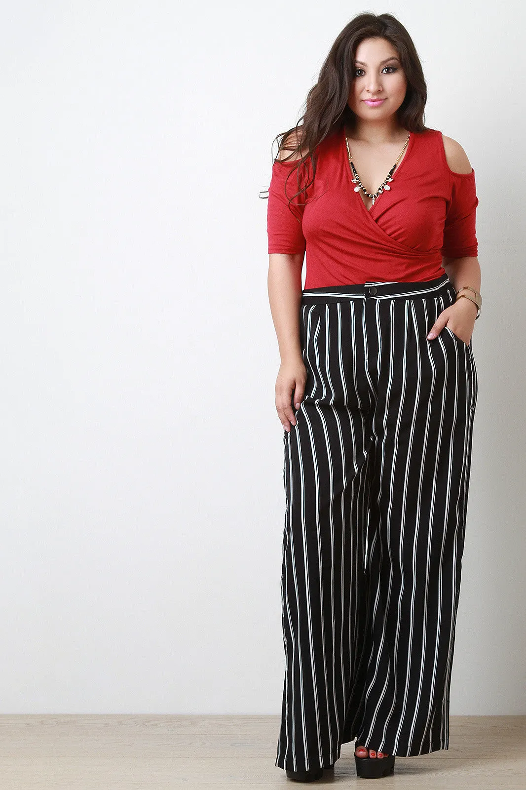 High Waisted Stripe Wide Leg Pants