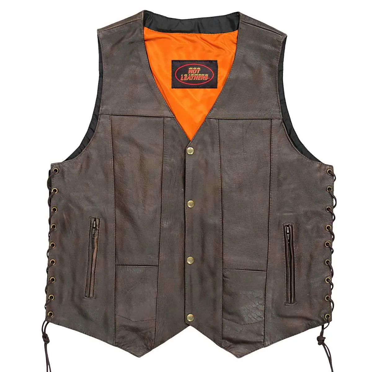 Hot Leathers VSM1040 Men's Retro Brown 'Side Lace' Club Leather Vest