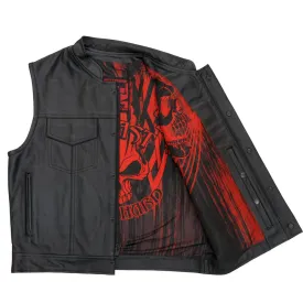 Hot Leathers VSM1055 Men’s Black 'Over The Top Skull' Conceal and Carry Leather Vest