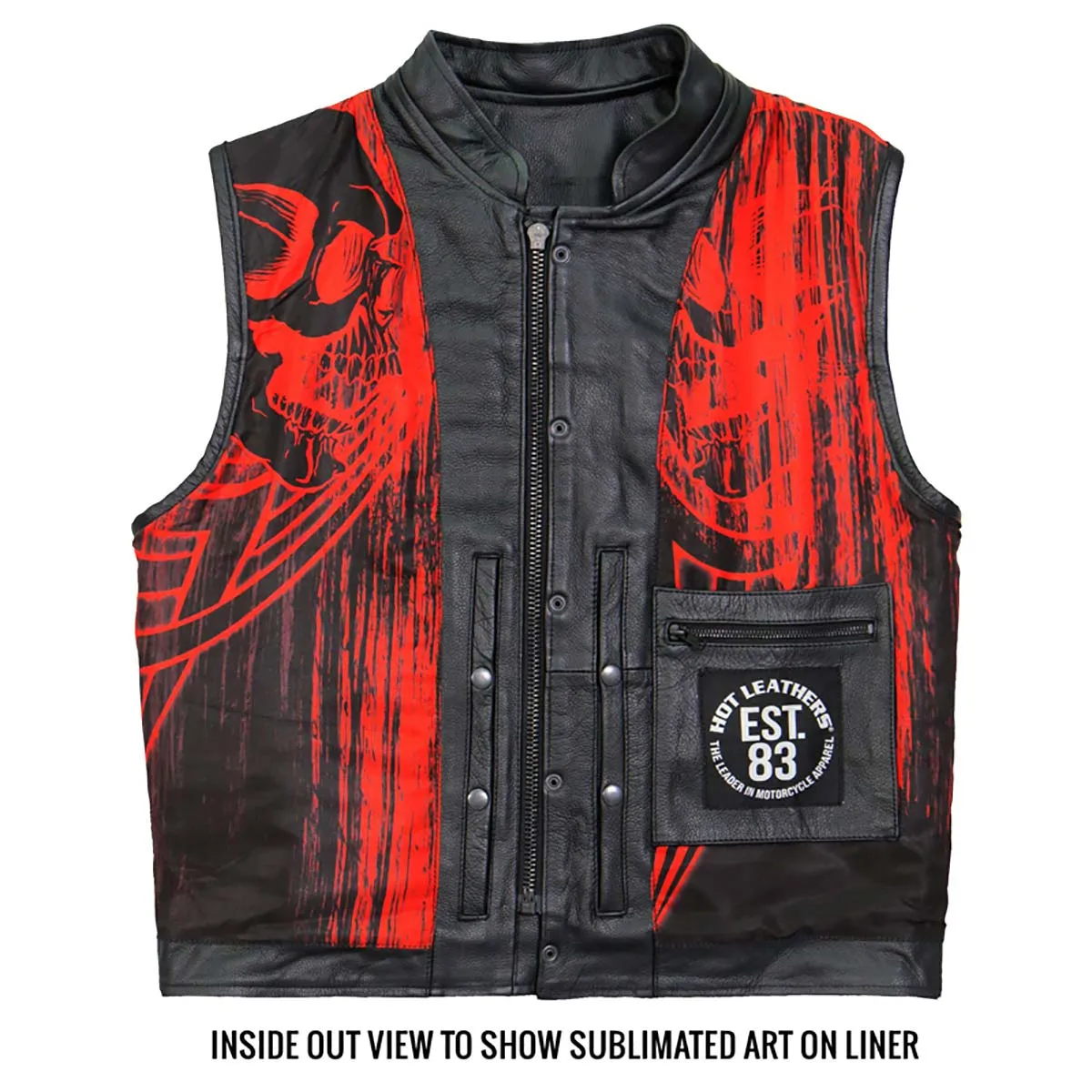 Hot Leathers VSM1055 Men’s Black 'Over The Top Skull' Conceal and Carry Leather Vest