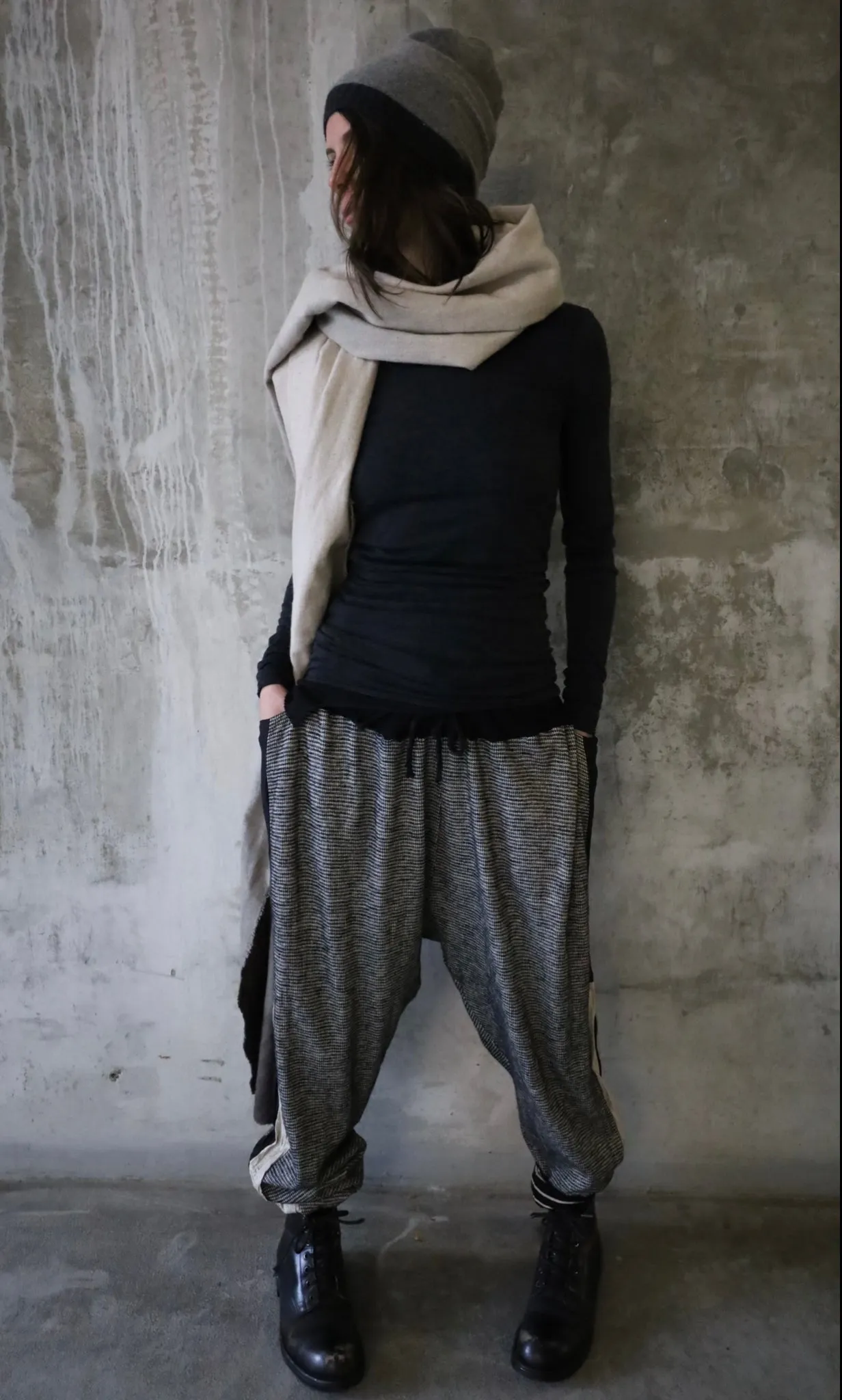 JAPANESE CASHMERE PANTS WITH SILK SIDE PANELS