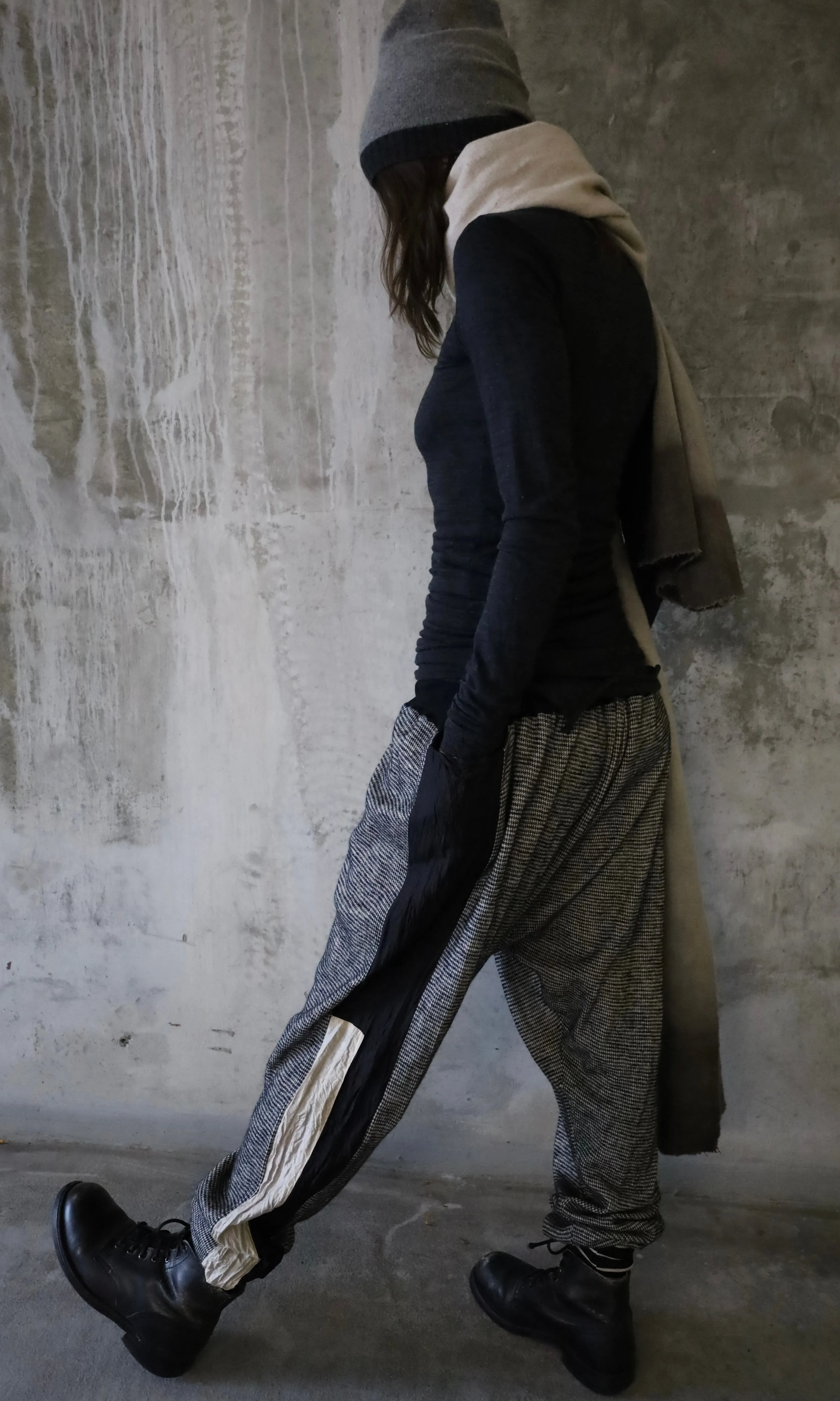 JAPANESE CASHMERE PANTS WITH SILK SIDE PANELS