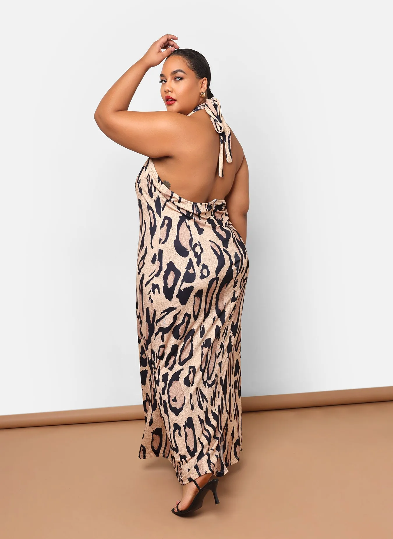 Kenya Leopard Halter Maxi Slip Dress