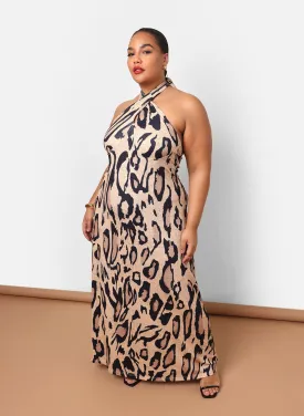 Kenya Leopard Halter Maxi Slip Dress