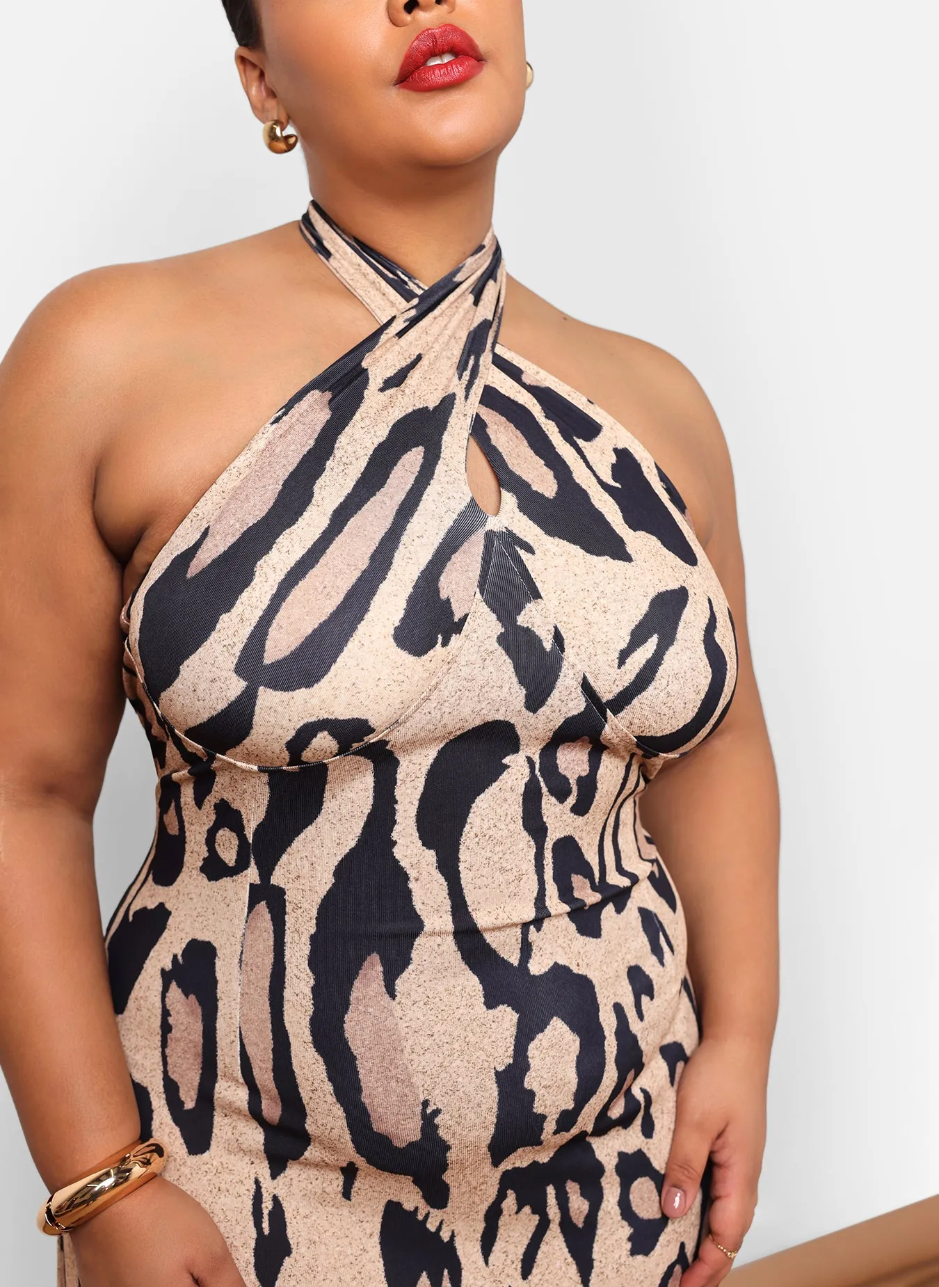 Kenya Leopard Halter Maxi Slip Dress