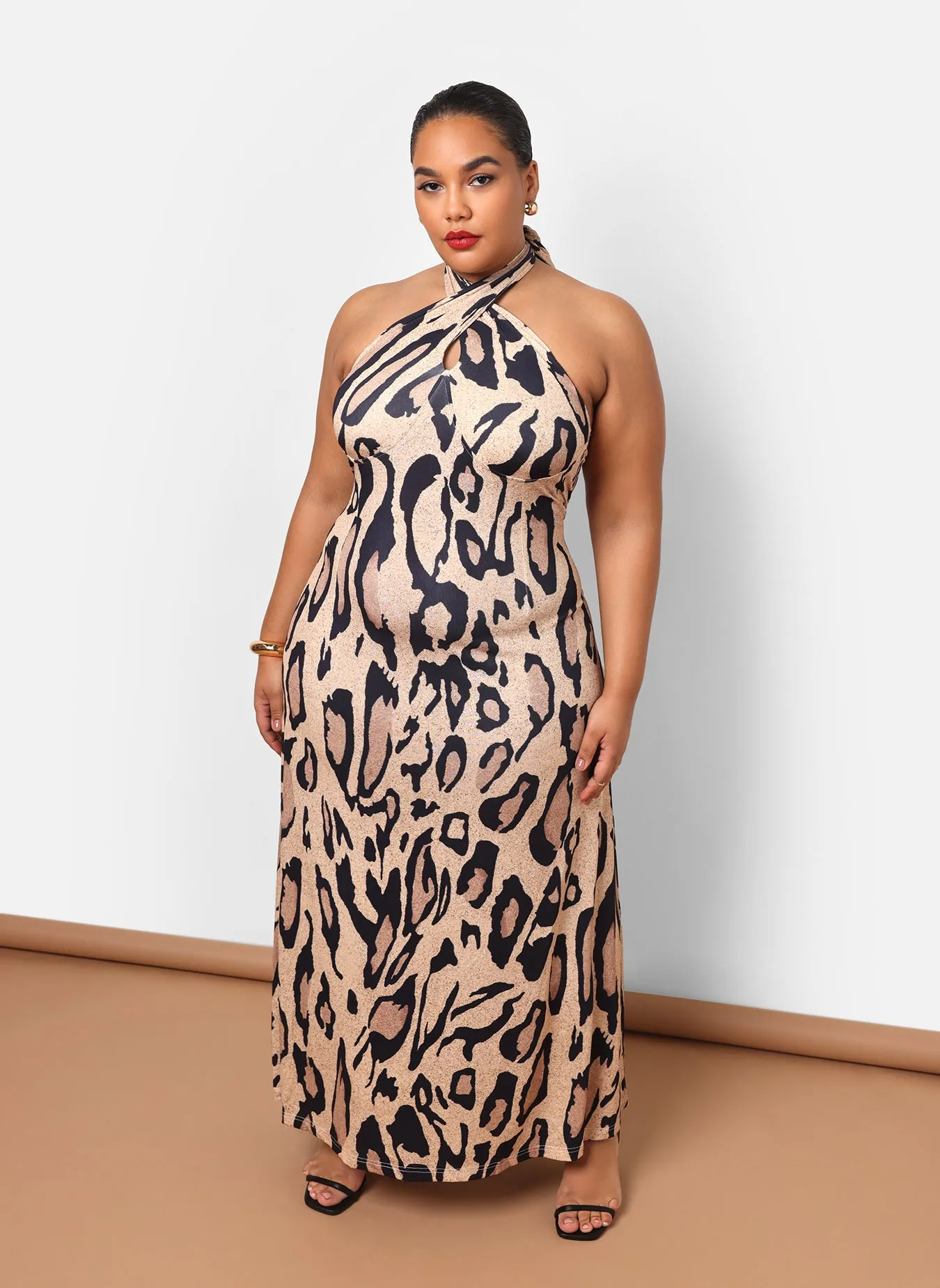 Kenya Leopard Halter Maxi Slip Dress