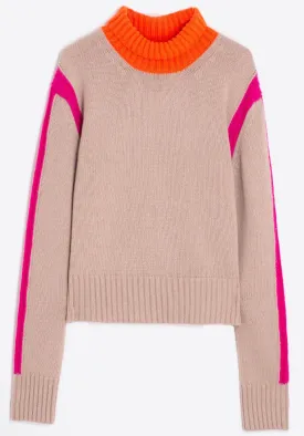 KNITWEAR JERSEY CUELLO ALTO BEIGE ROSA NEON