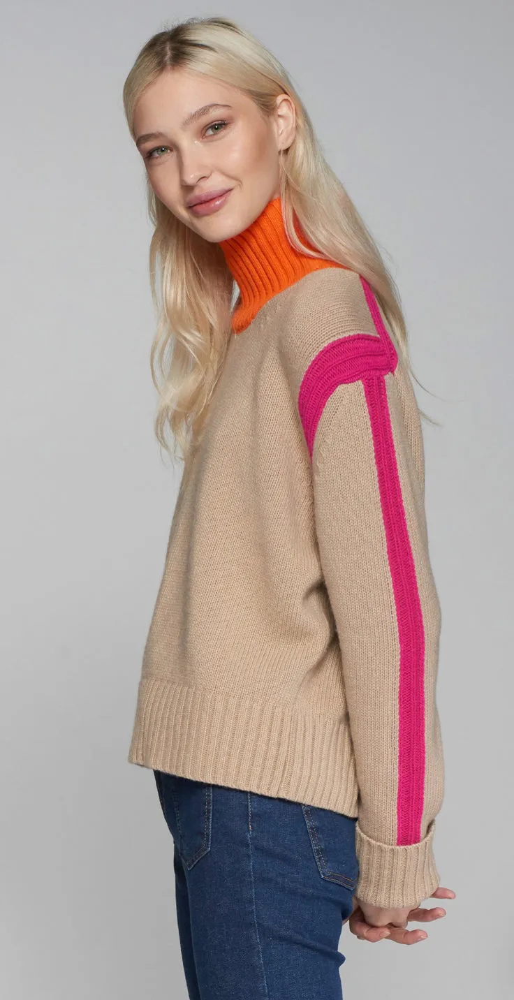 KNITWEAR JERSEY CUELLO ALTO BEIGE ROSA NEON