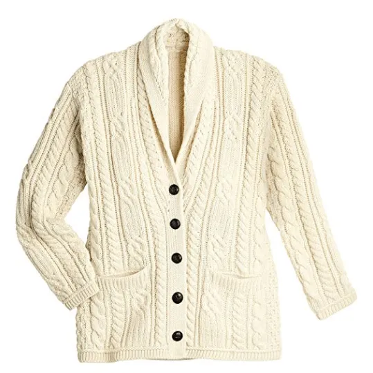 Ladies V-Neck Irish Aran Button Cardigan