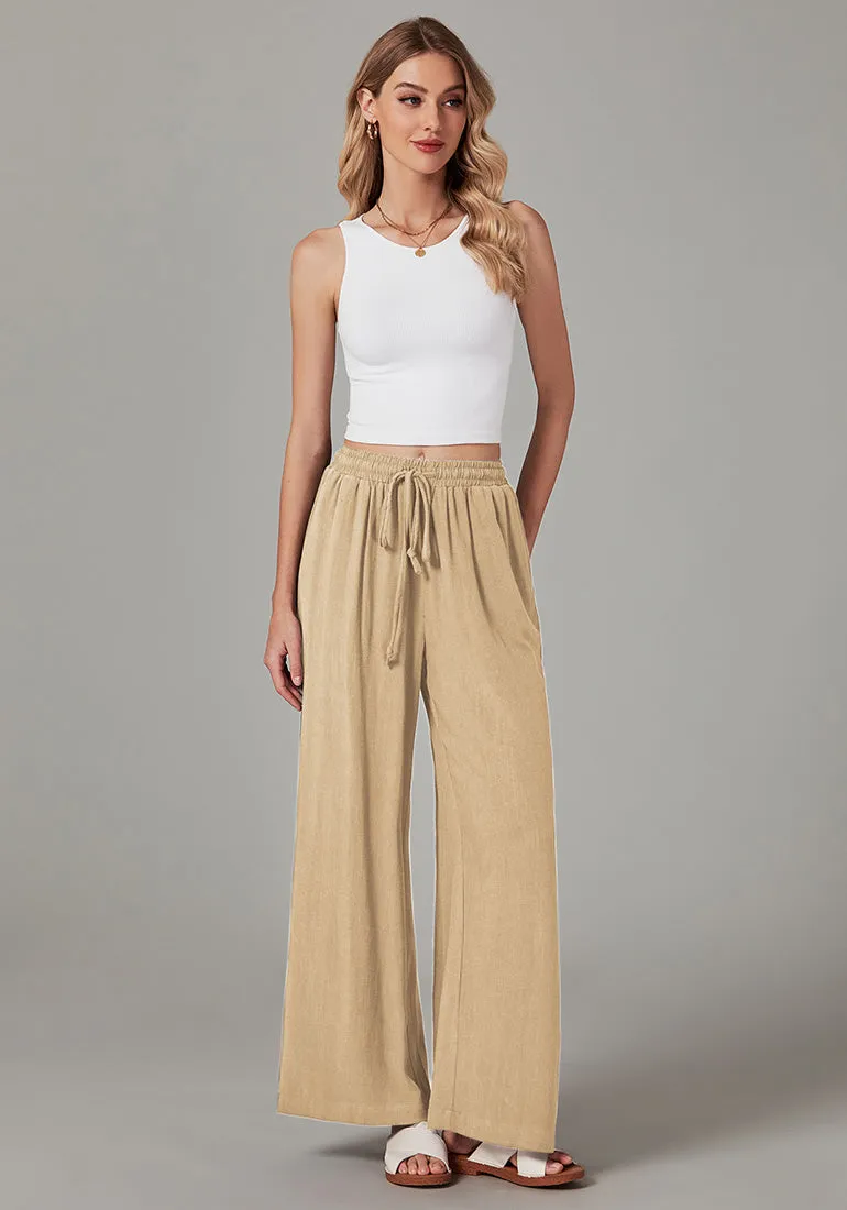 Latte Relaxed Fit High Waisted Elastic Waist Wide Leg Drawstring Pocket Pant