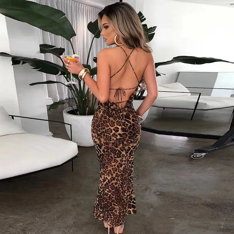 Leopard Print Sexy Backless Dress