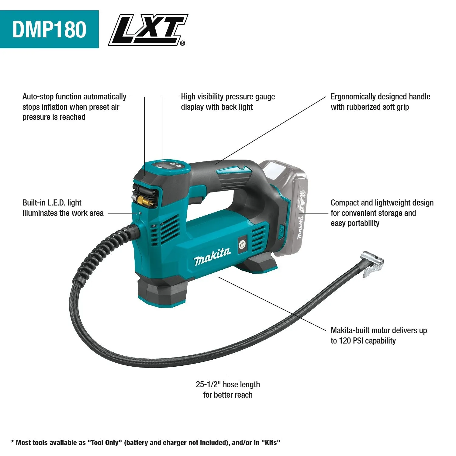 Makita (DMP180ZX) 18V LXT® Inflator, Tool Only