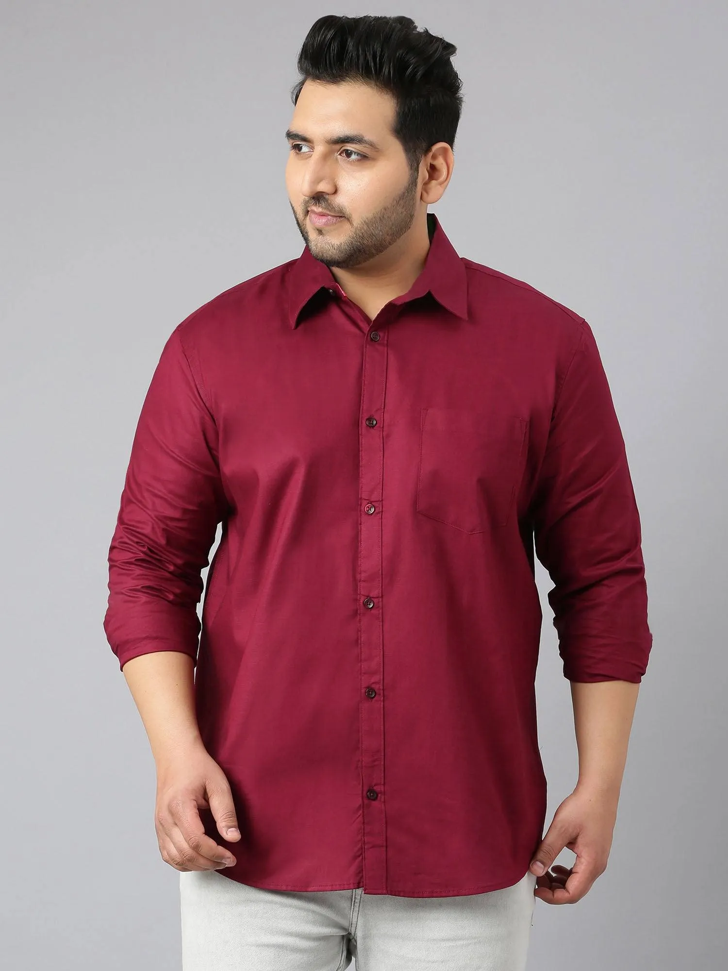 Maroon Oxford Pure Cotton Shirt Men's Plus Size