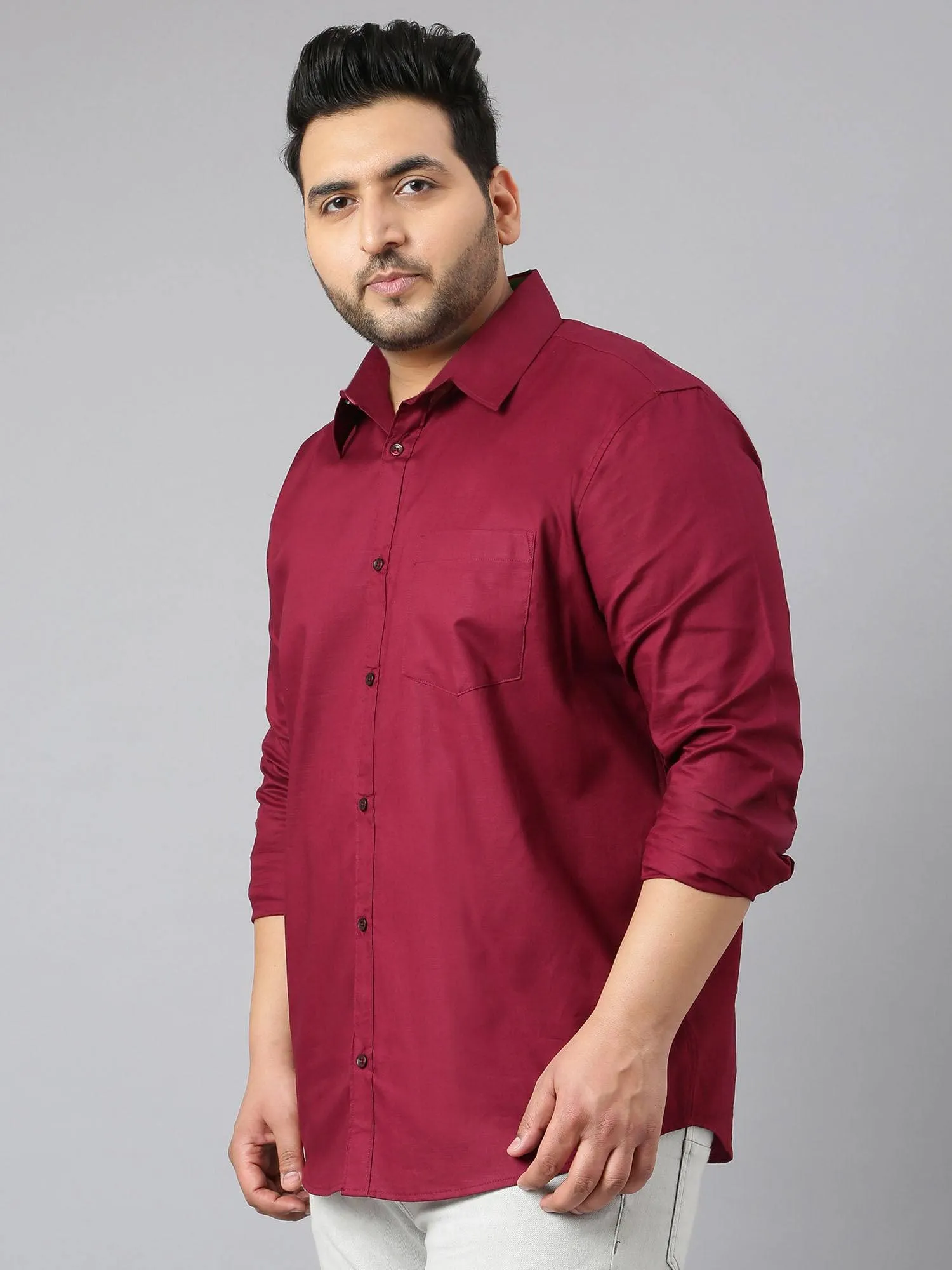 Maroon Oxford Pure Cotton Shirt Men's Plus Size