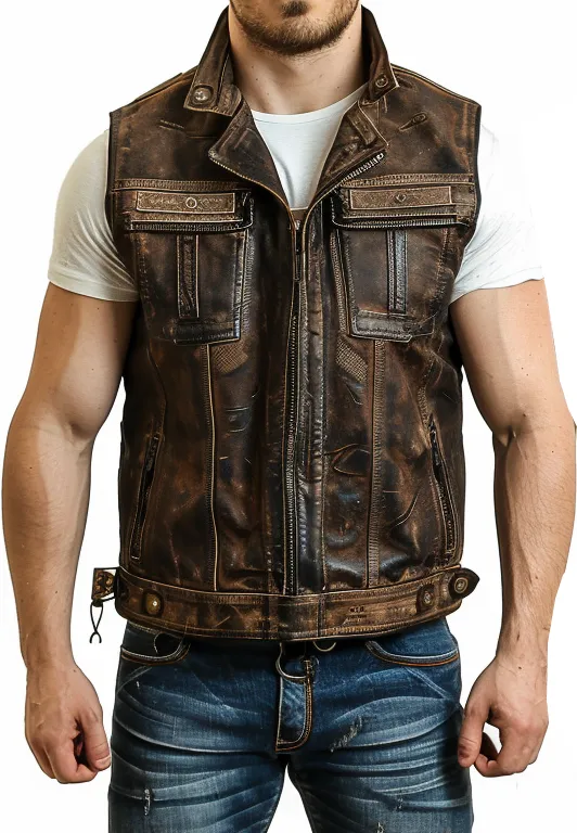 Men Atlas Distressed Brown Leather Vest