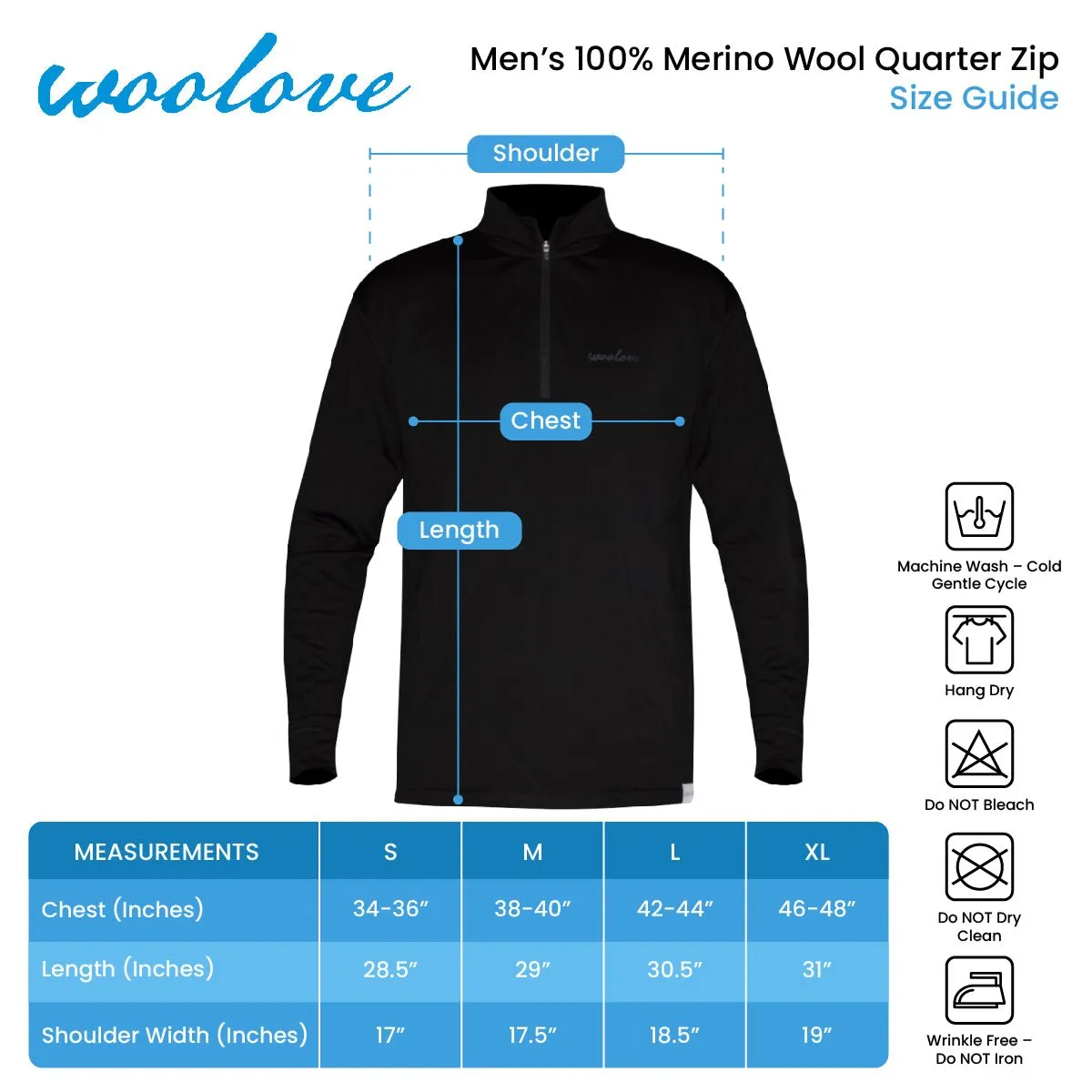 Men's 100% Merino Wool 1/4 Zip Baselayer Pullover 190 GSM - Midweight