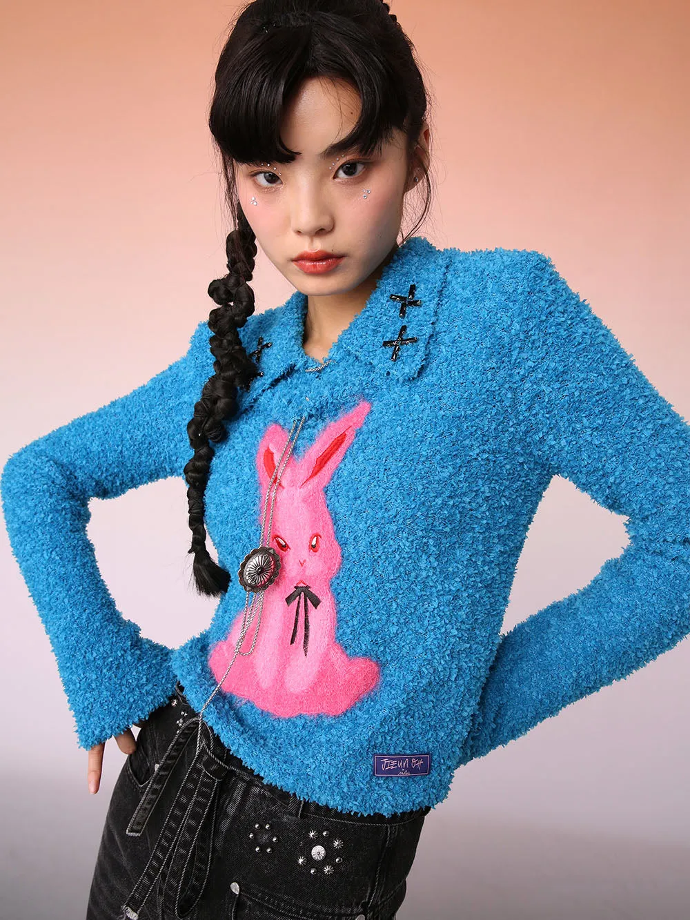 MUKZIN Blue Butterfly Fabric Rabbit Design Sweater