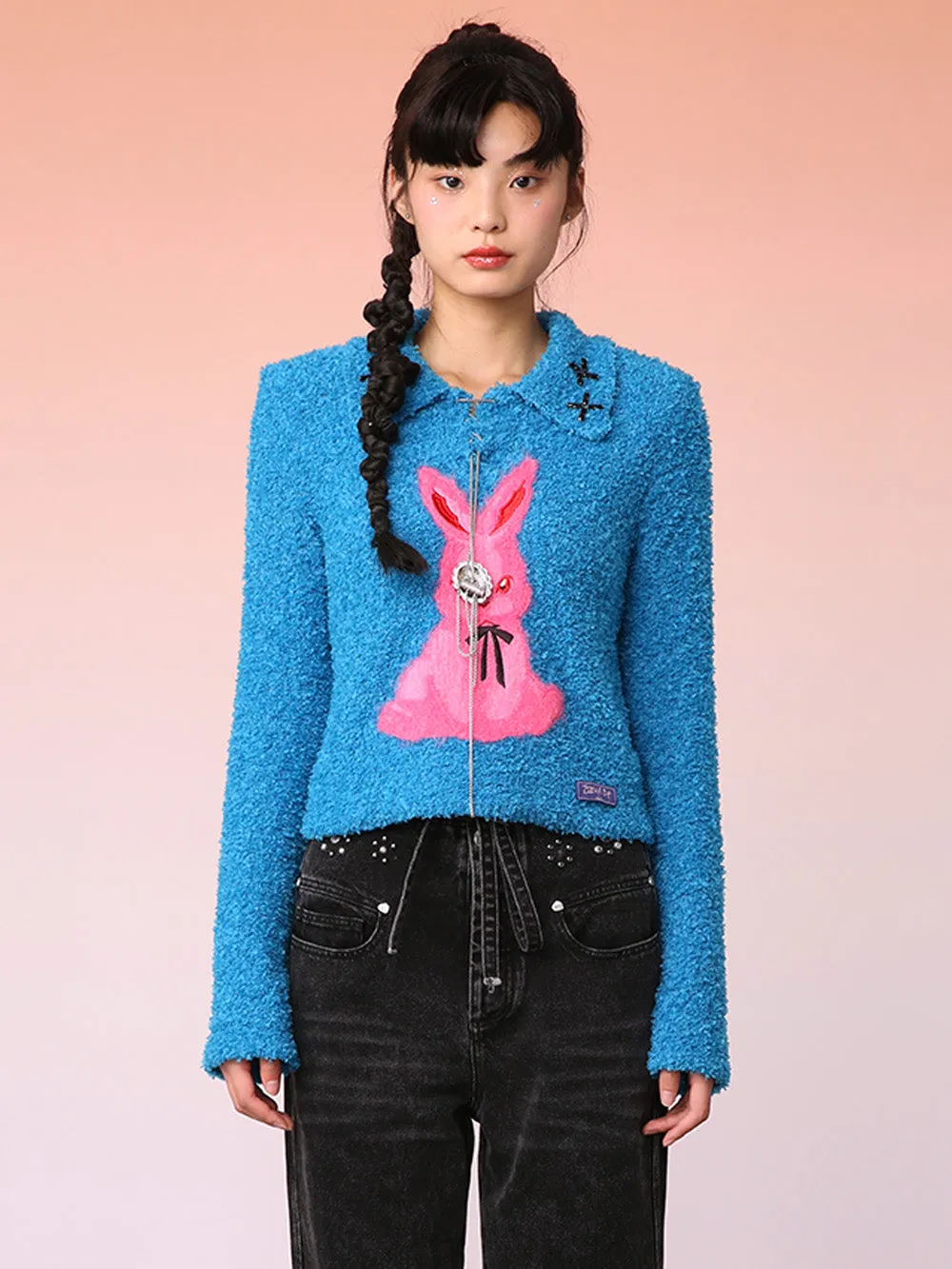 MUKZIN Blue Butterfly Fabric Rabbit Design Sweater