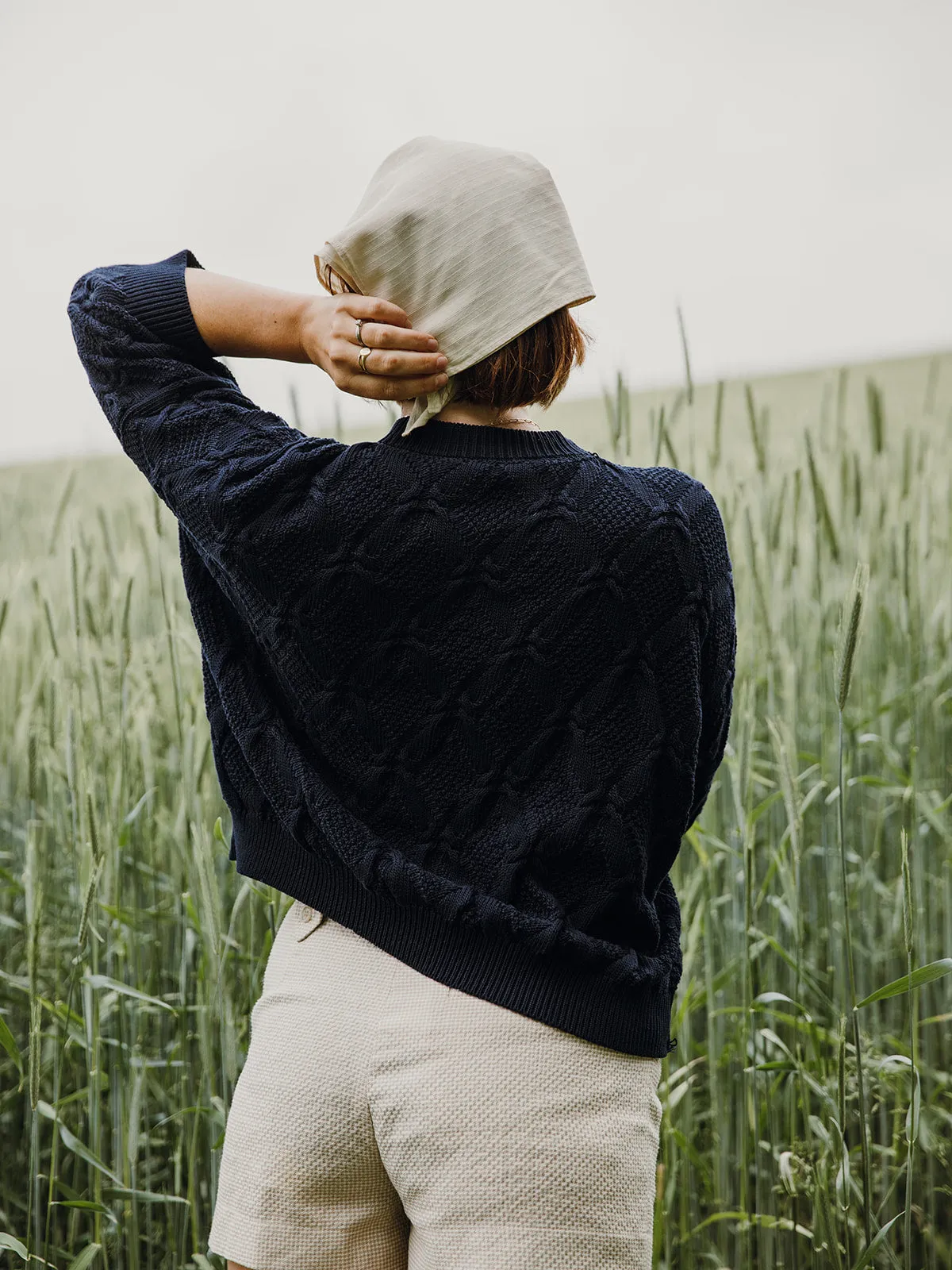 Organic Cotton Cable Sweater in French Navy