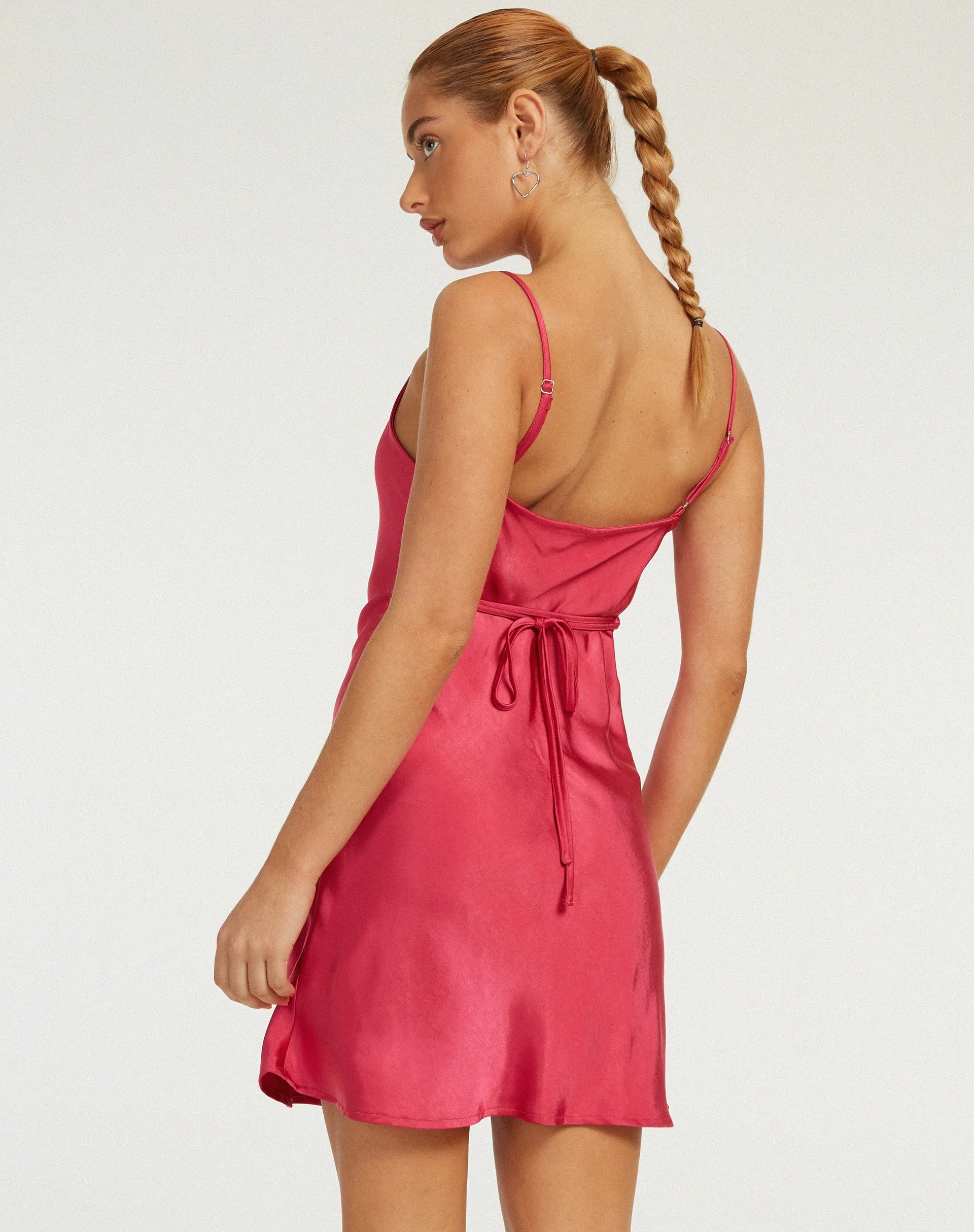 Paiva Slip Dress in Satin Bright Dark Pink