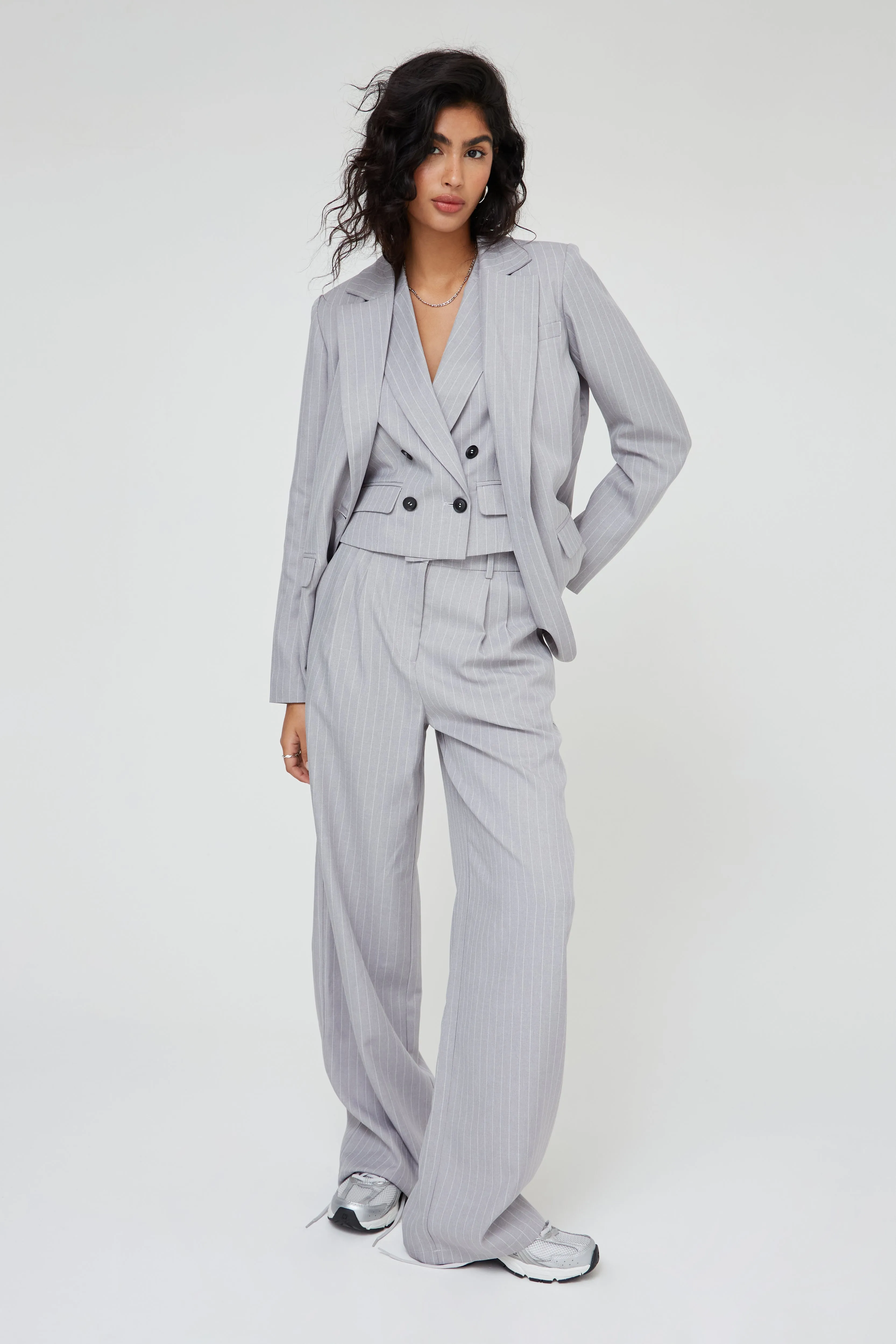 PINSTRIPED TAILORED TROUSERS IN GREY