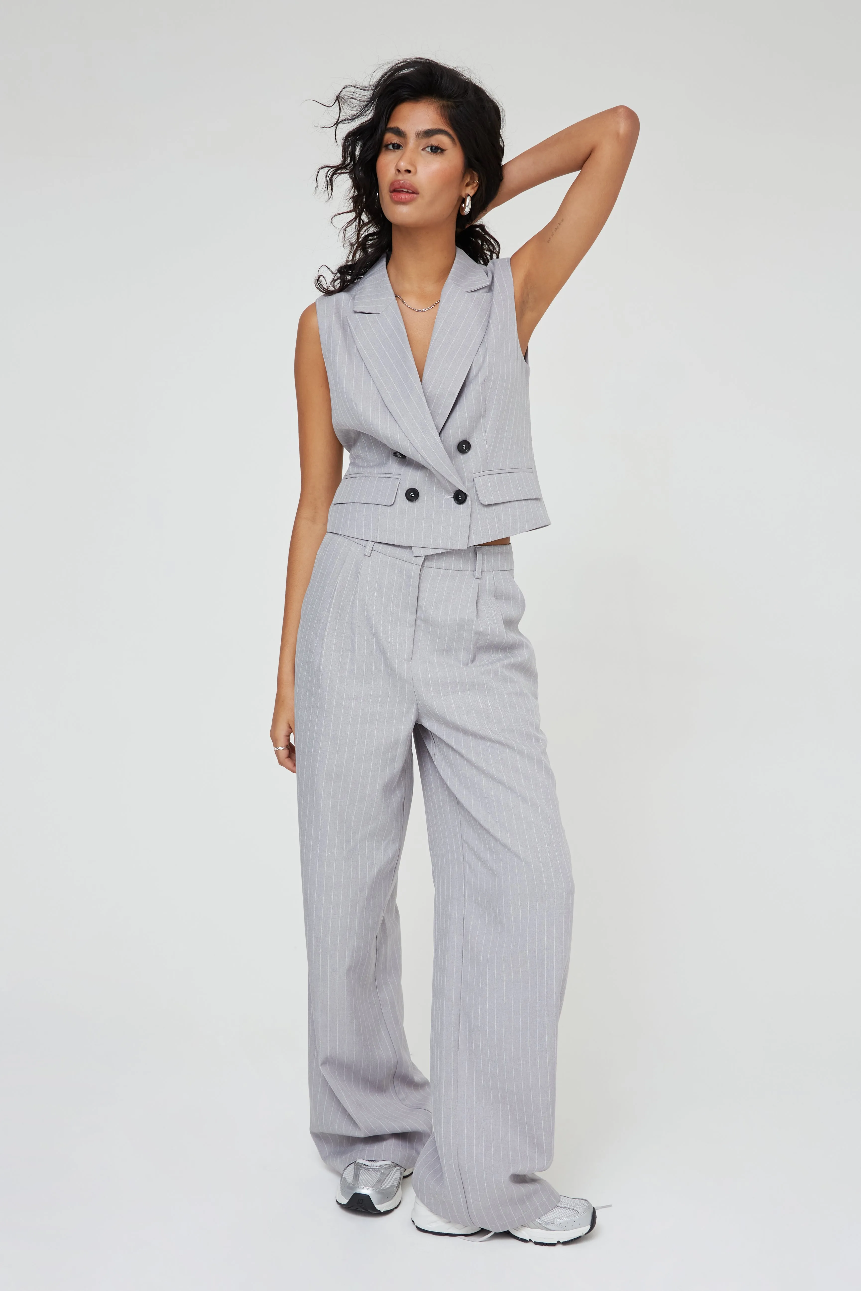 PINSTRIPED TAILORED TROUSERS IN GREY