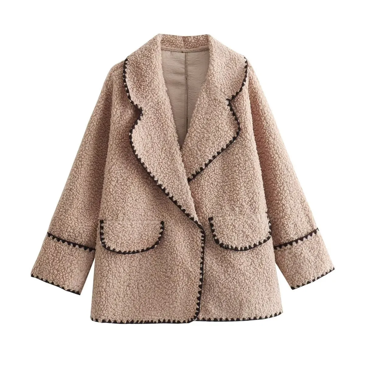 Pre Order:  Stitching Loose Casual Wool Coat