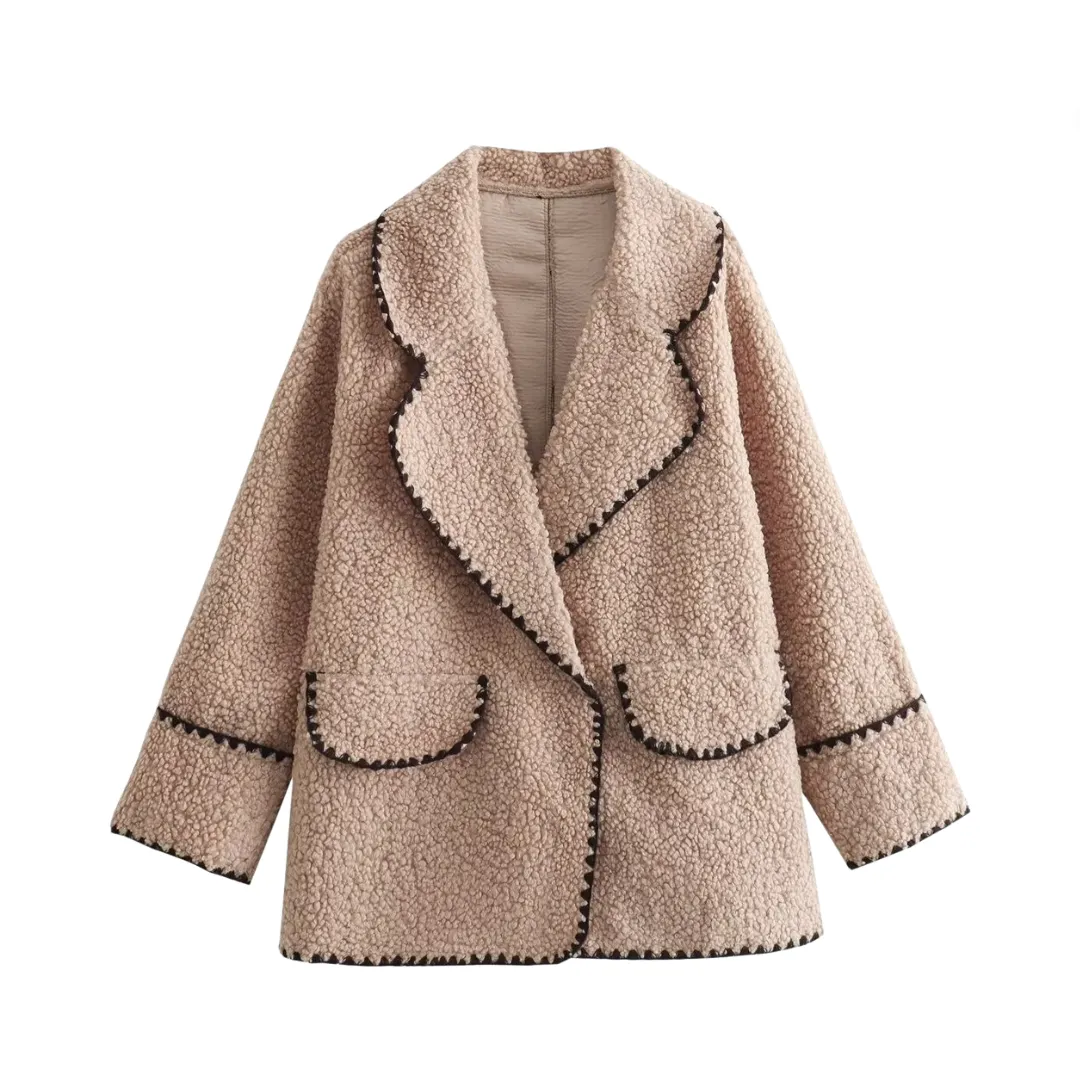 Pre Order:  Stitching Loose Casual Wool Coat