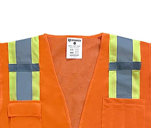 Safety Main 05TTSOZ Surveyor Vest, Class 2, Solid Front, Mesh Back, Hi-Vis Orange, 1 Each