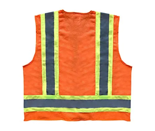 Safety Main 05TTSOZ Surveyor Vest, Class 2, Solid Front, Mesh Back, Hi-Vis Orange, 1 Each