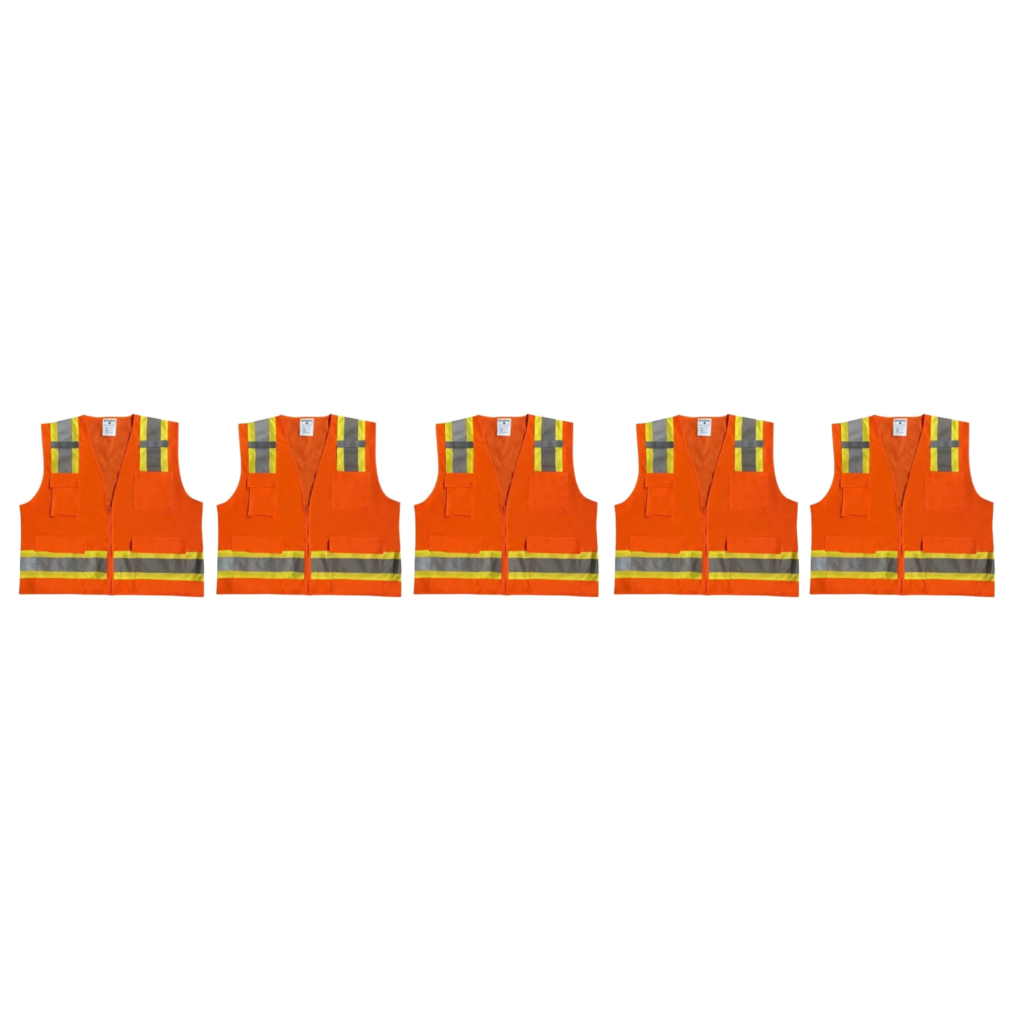 Safety Main 05TTSOZ Surveyor Vest, Class 2, Solid Front, Mesh Back, Hi-Vis Orange, Pack of 5