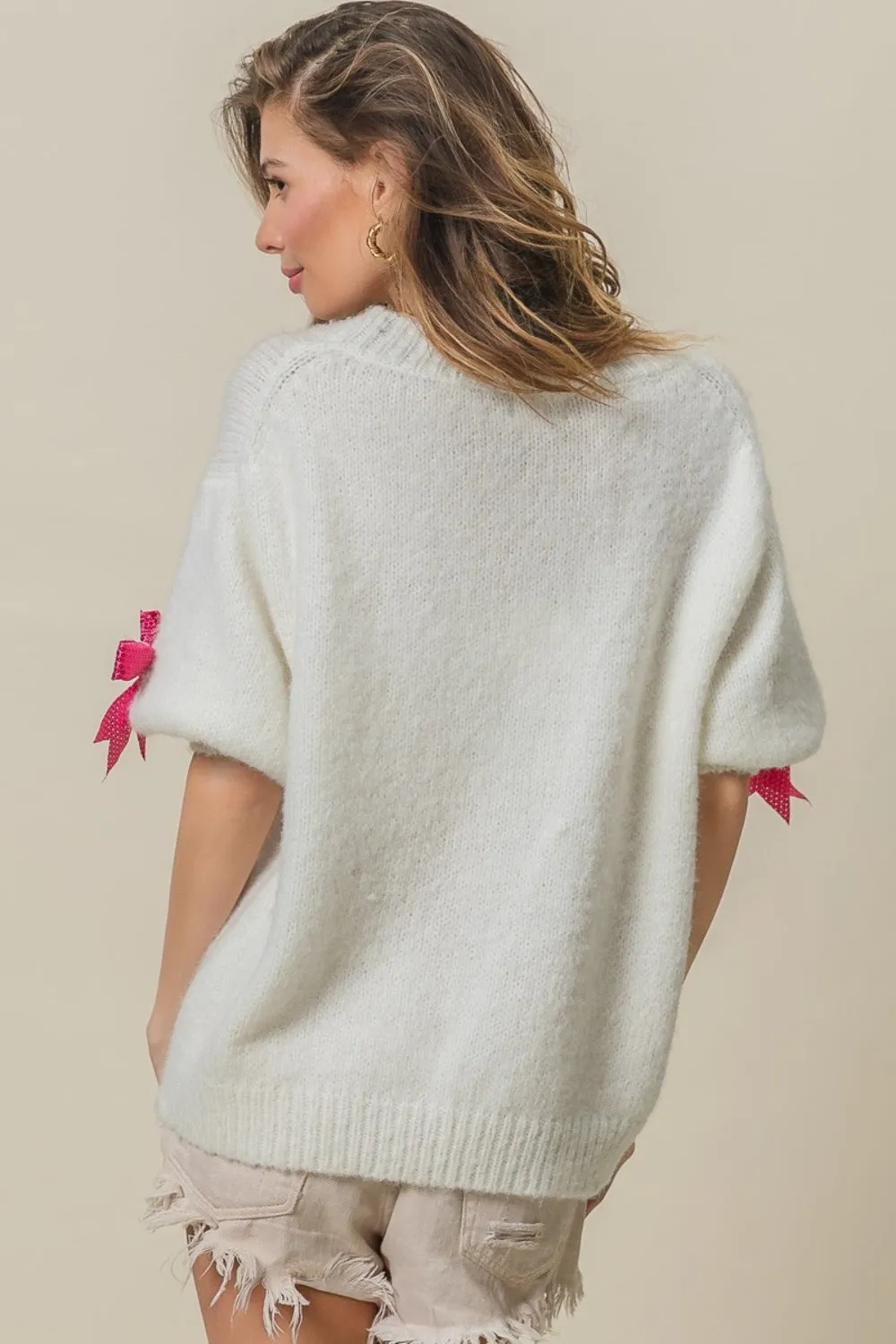 Sequin Bow Puff Sleeve Sweater