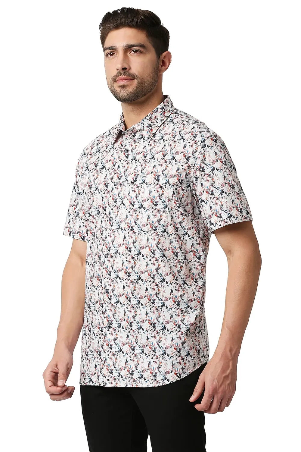 Slim Fit Digital Poplin Printed Halfsleeves Shirt