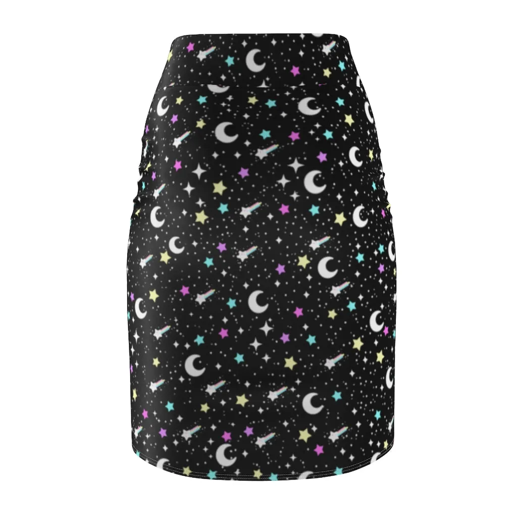 Starry Glitter Black Women's Pencil Skirt