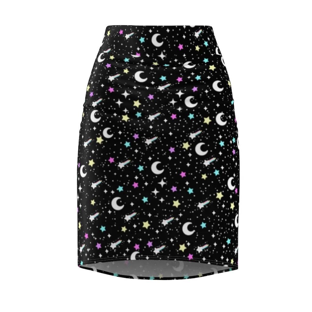 Starry Glitter Black Women's Pencil Skirt