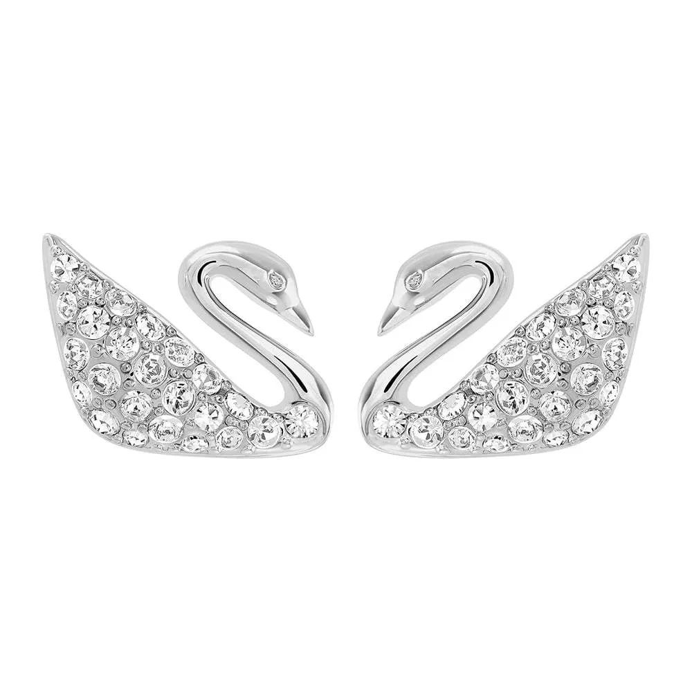 SWAROVSKI Swan Rhodium Plated & Clear Crystal Earrings #1116357