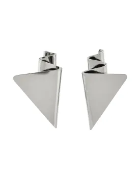 Ugo Correani Vintage 1980s Shiny Silver Folded Ribbon Triangle Earrings