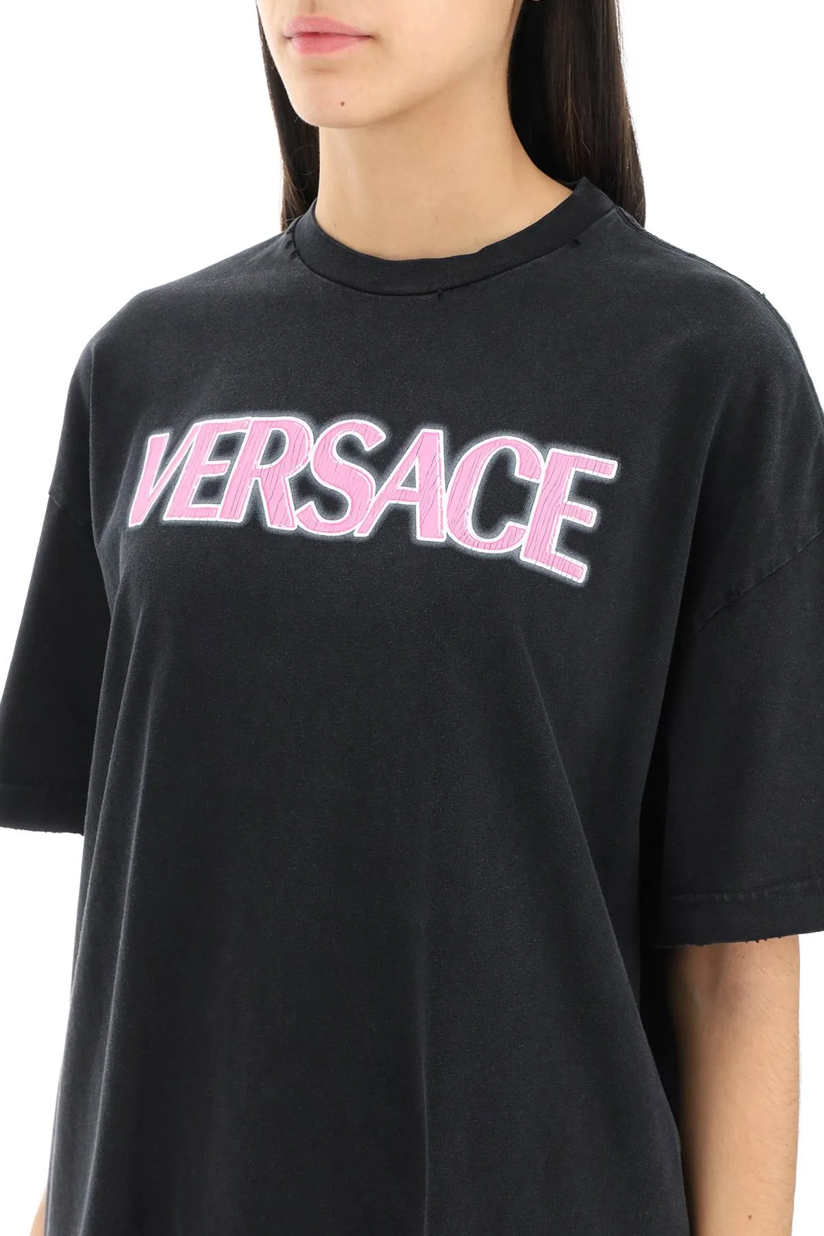 Versace distressed t-shirt with neon logo