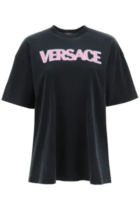 Versace distressed t-shirt with neon logo