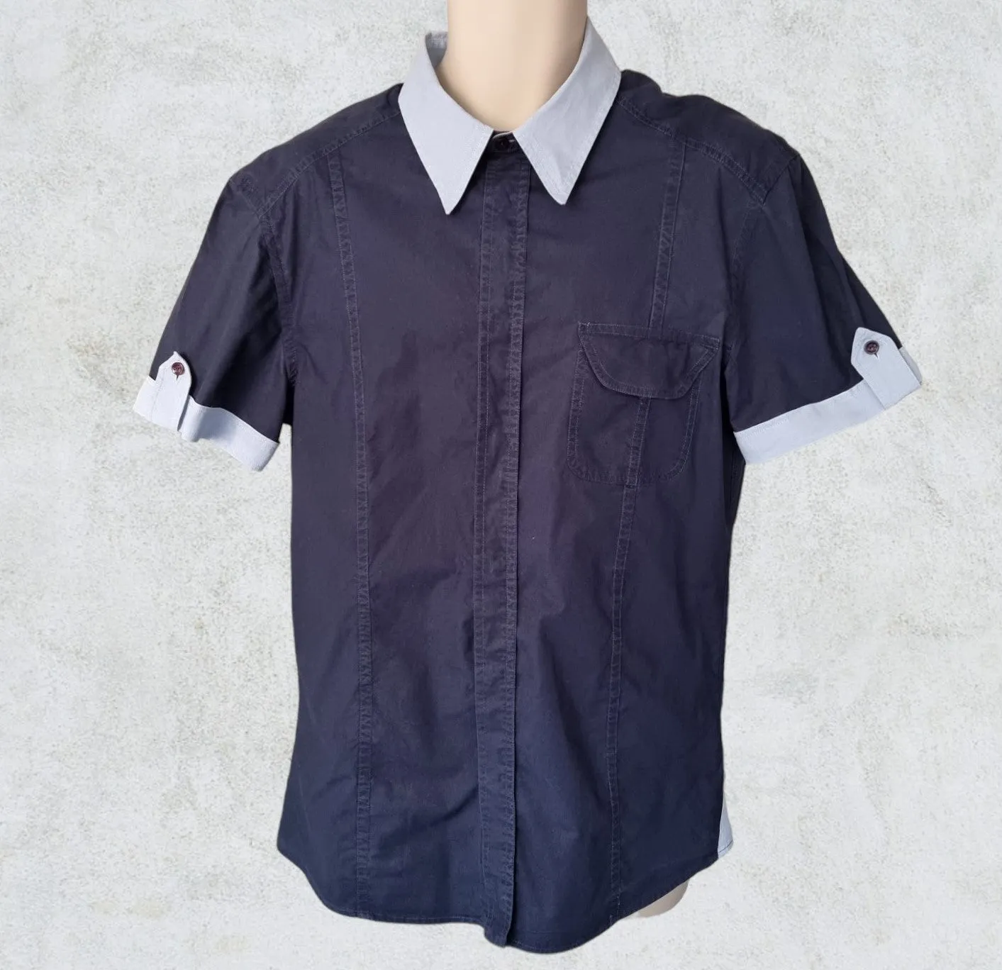 Versace Jeans Couture Men's Blue Cotton Short Sleeved Shirt Collar 17”