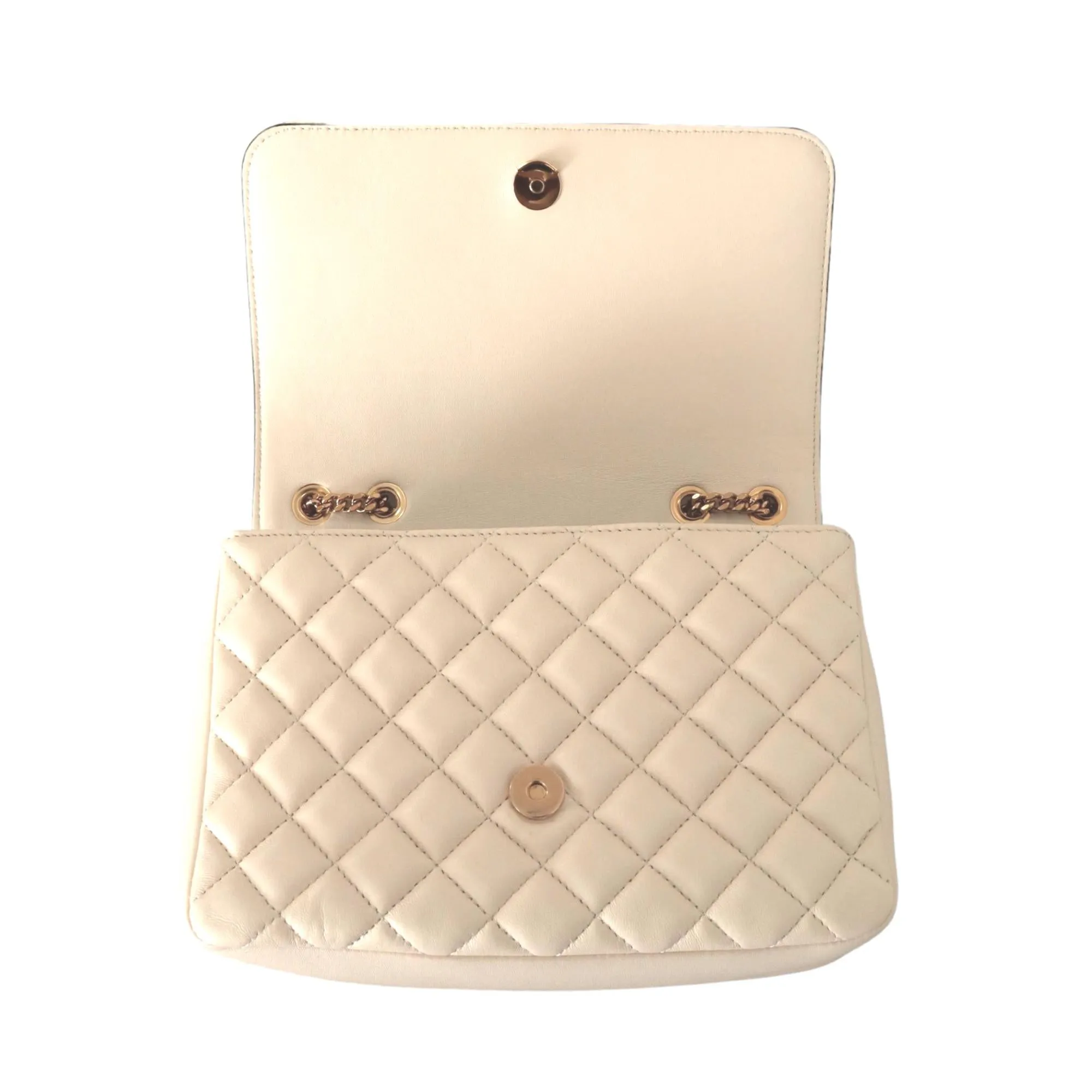 Versace La Medusa Beige Quilted Lamb Leather Large Shoulder Bag