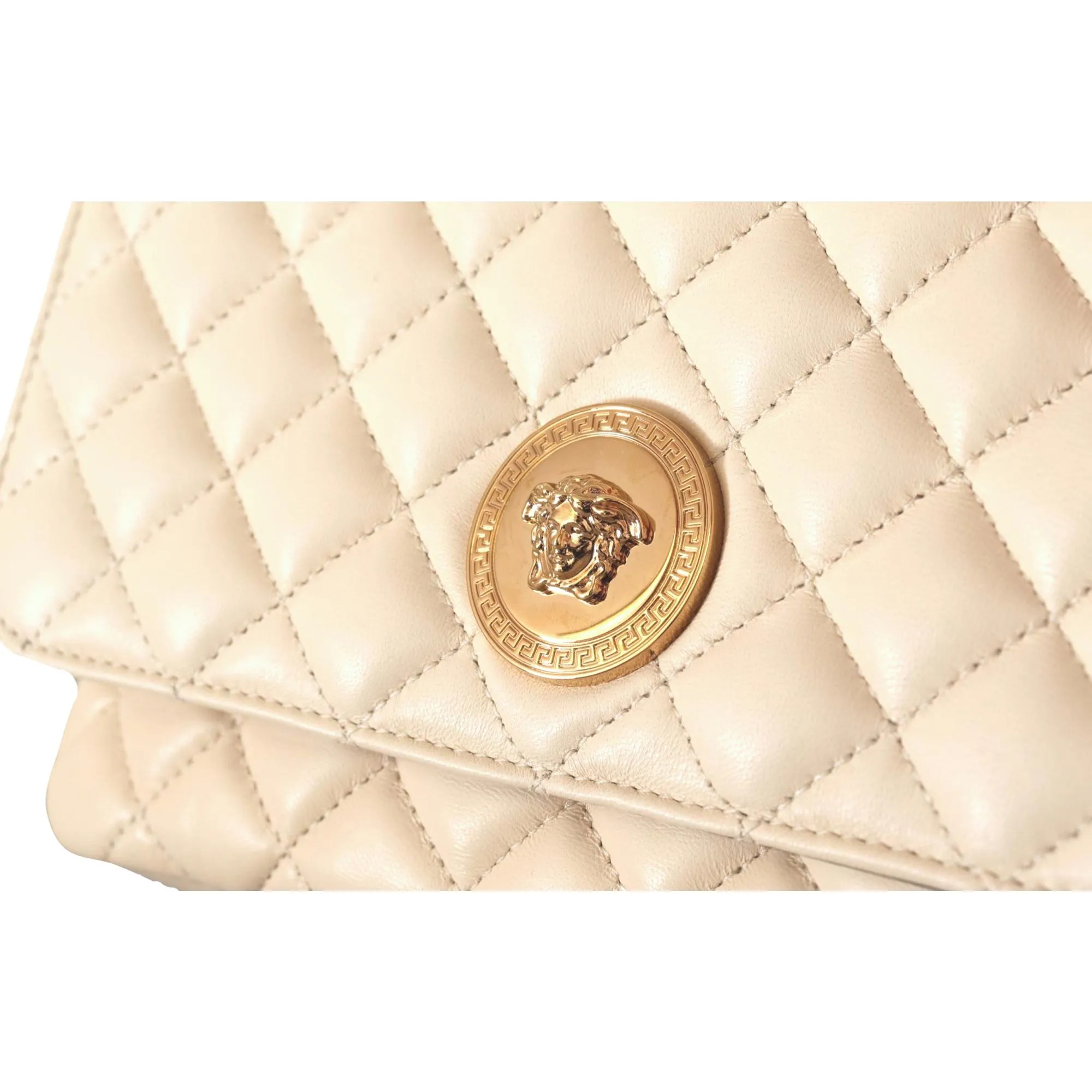 Versace La Medusa Beige Quilted Lamb Leather Large Shoulder Bag