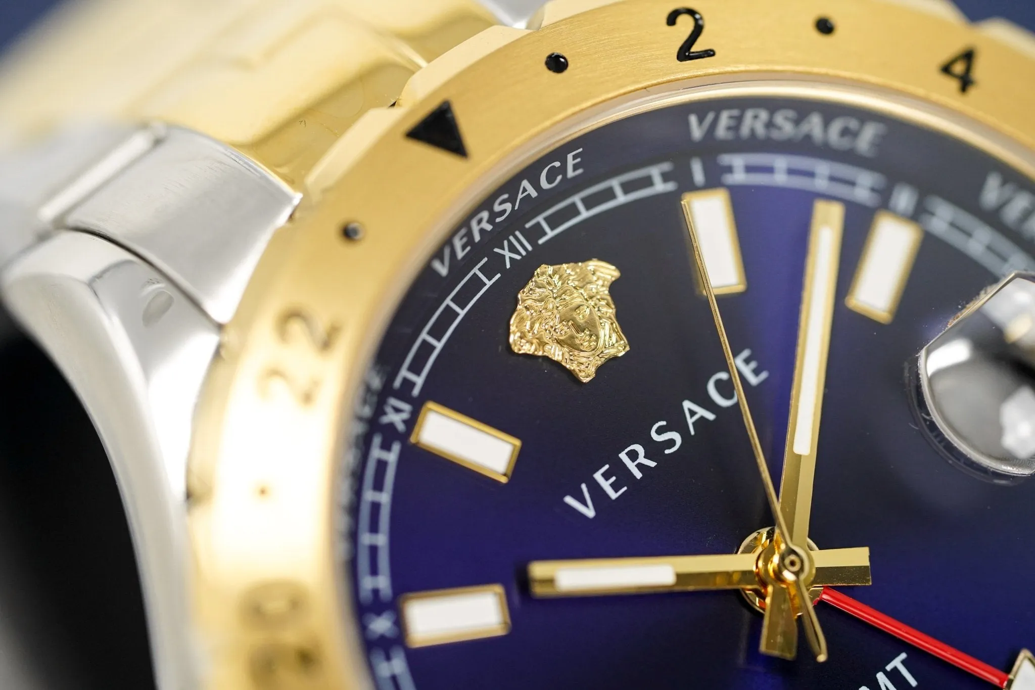 Versace Hellenyium GMT Mens Watch - Blue Two-Tone Bracelet, Model V11060017