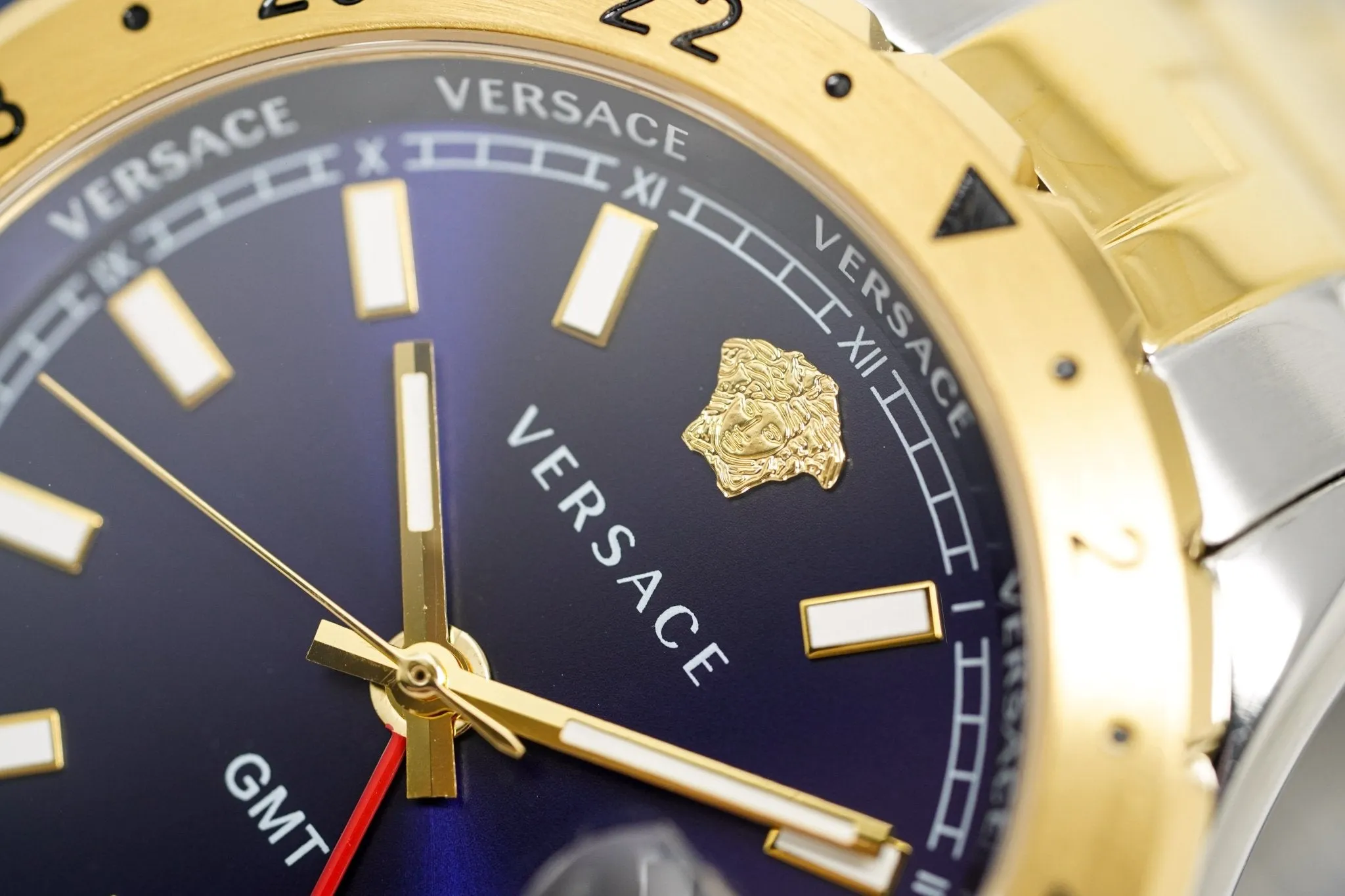 Versace Hellenyium GMT Mens Watch - Blue Two-Tone Bracelet, Model V11060017