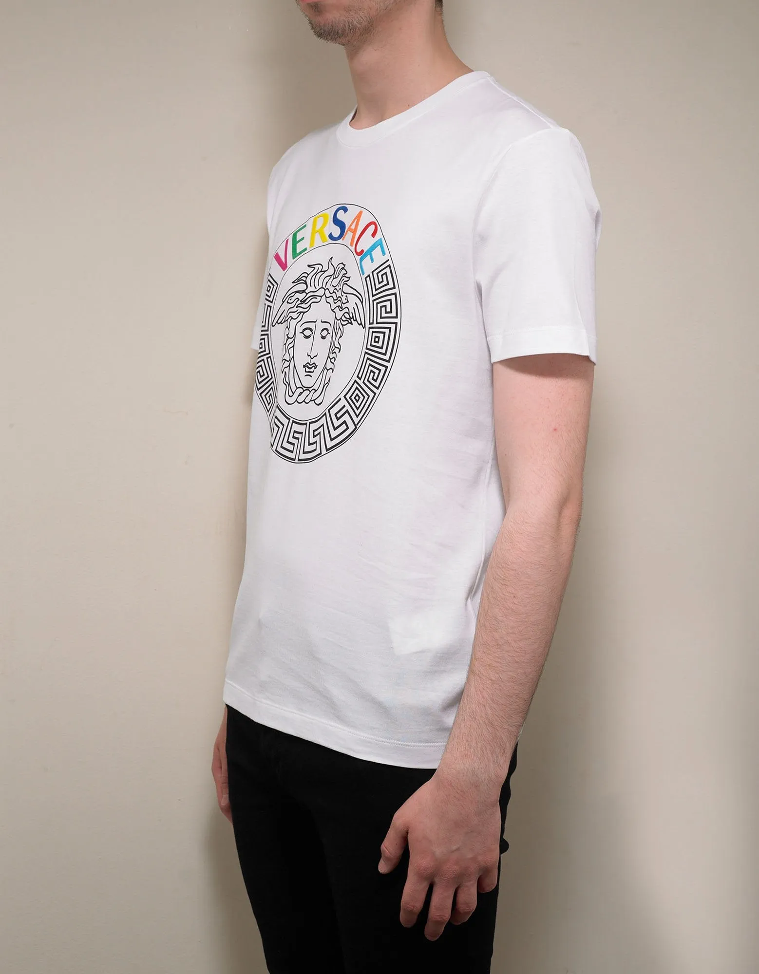 White T-Shirt with Multicolour Medusa Logo -