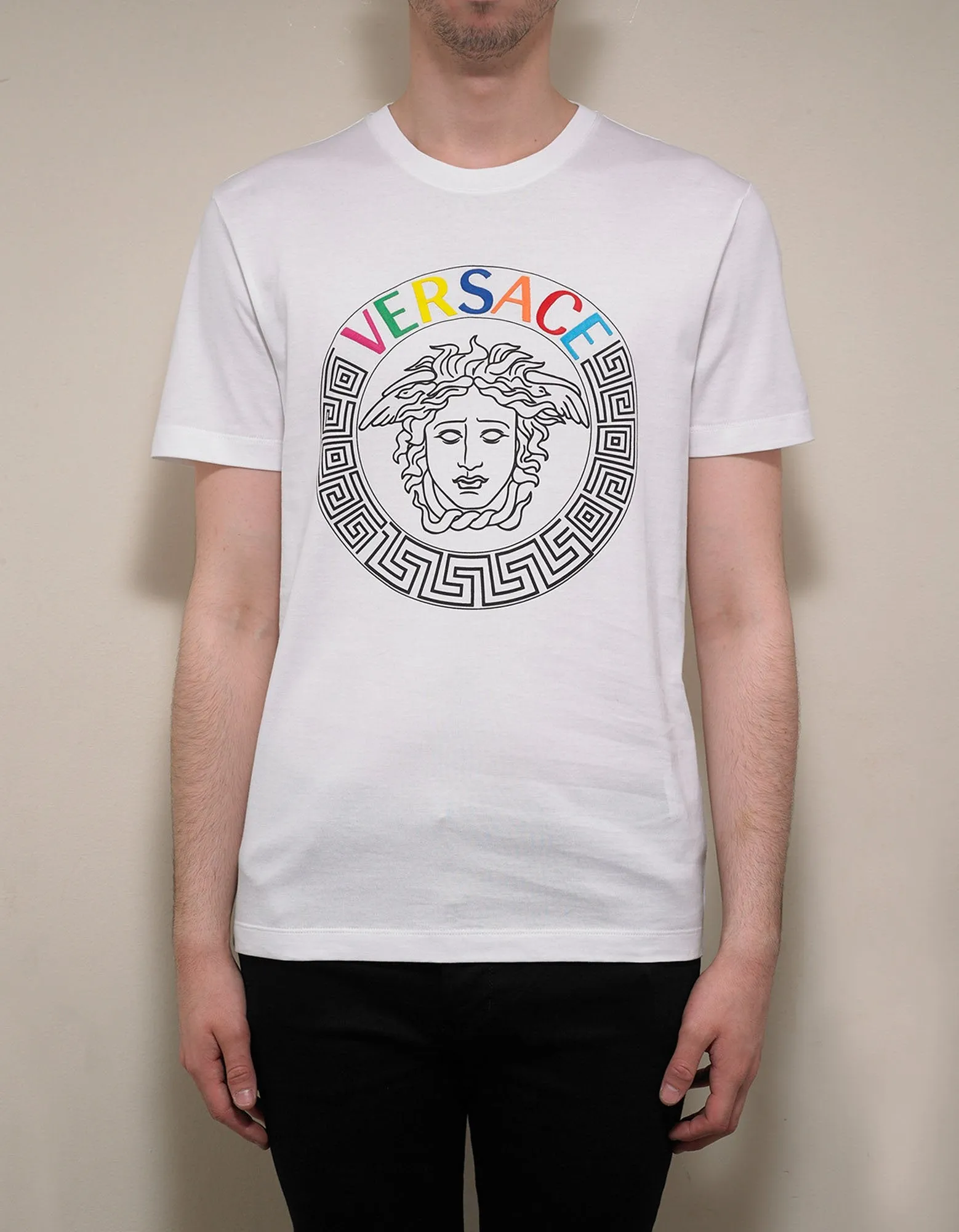 White T-Shirt with Multicolour Medusa Logo -