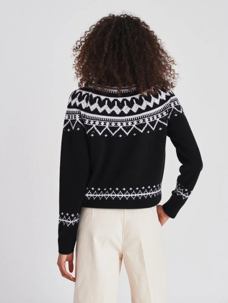 White   Warren - Cashmere Luxe Fair Isle Sweater in Black Combo