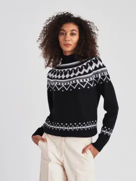 White   Warren - Cashmere Luxe Fair Isle Sweater in Black Combo