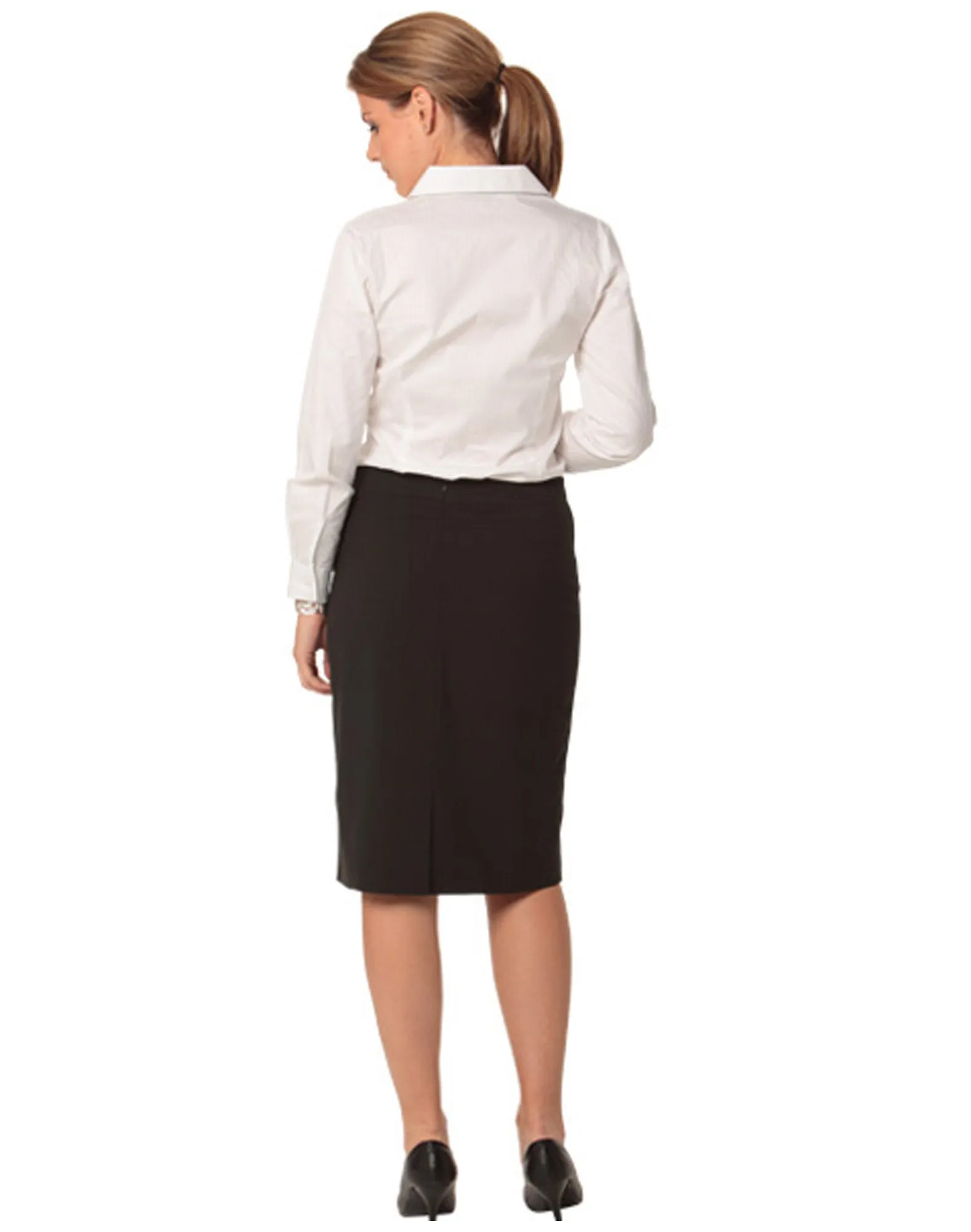 Winning Spirit Women's Poly/Viscose Stretch Stripe Mid Length Lined Pencil Skirt-(M9472)