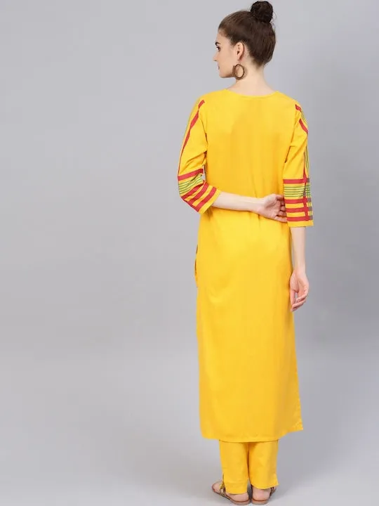 Women Yellow Floral Printed Pure Cotton Kurta With Trousers